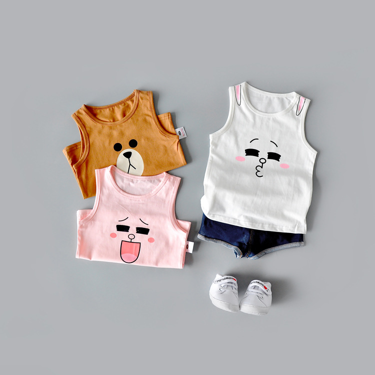 2016夏季兒童背心 卡通印花 寶寶無袖T恤 純棉 男女童裝批發工廠,批發,進口,代購