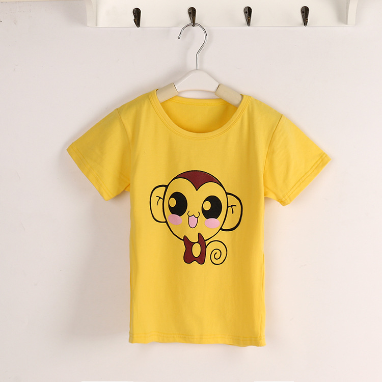廠傢可貼牌生產男女童夏裝黃色短袖t恤 兒童純棉上衣嘻哈猴童裝工廠,批發,進口,代購