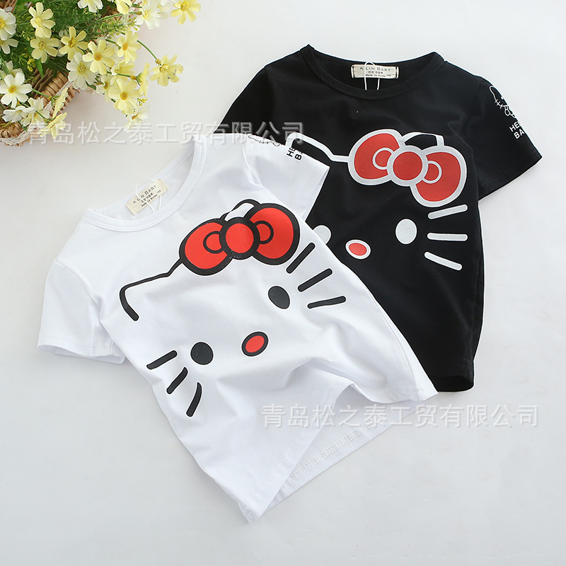 韓國童裝批發2016夏裝女童卡通純棉短袖 Kitty貓咪奧代爾短袖T恤工廠,批發,進口,代購