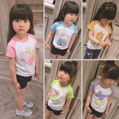 兒童外貿卡通印花t恤一件代發 2016韓版男女童小豬佩奇純棉短袖工廠,批發,進口,代購