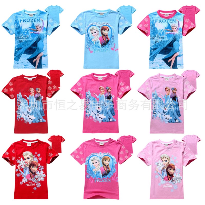 女童夏款清倉Frozen冰雪奇緣卡通T恤 兒童雪花印花短袖T恤工廠,批發,進口,代購