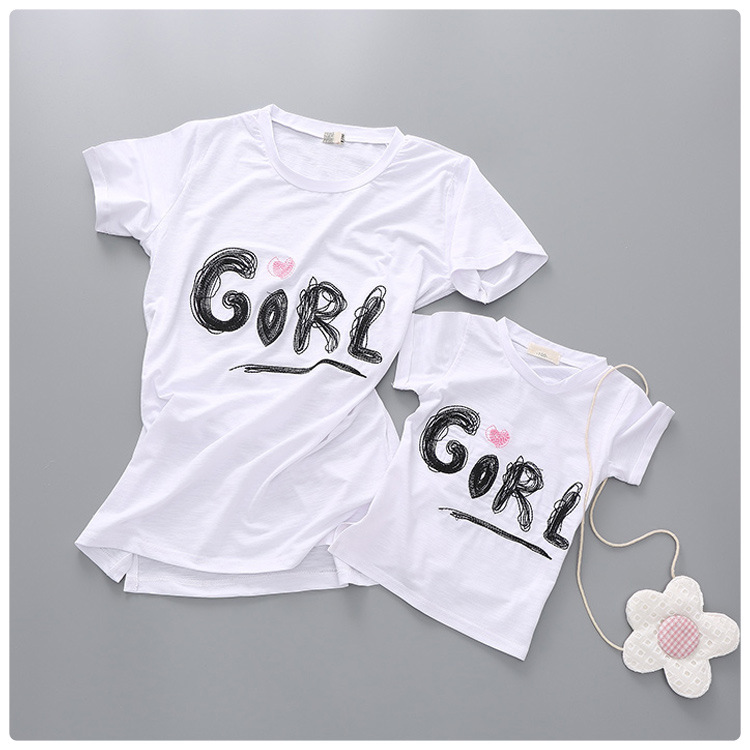 傲貝新款韓版童裝夏季母女裝刺繡字母短袖T恤女寶寶打底衫親子裝工廠,批發,進口,代購