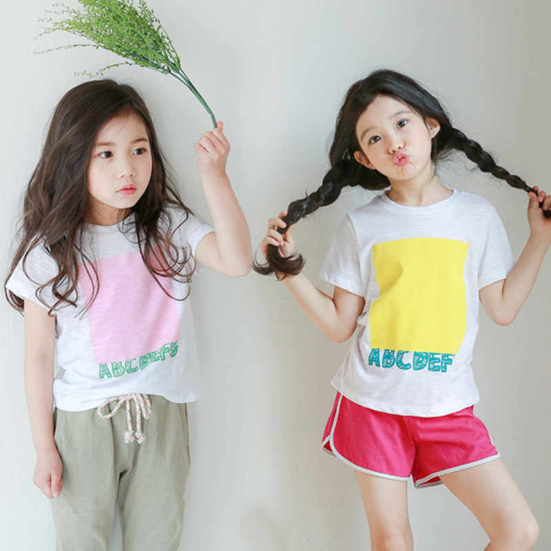 韓版女童2016全棉字母印花T恤白搭針織打底衫韓國品牌女童親子裝工廠,批發,進口,代購