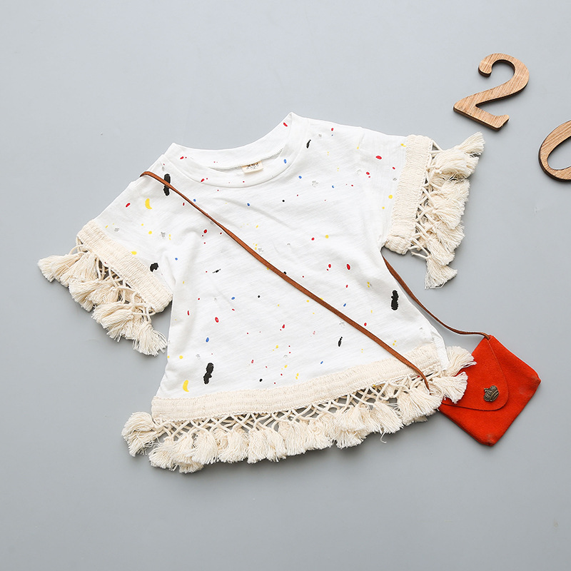 女童純棉短袖t恤2016夏季新款小童白色流蘇圓領上衣打底衫1-5歲工廠,批發,進口,代購