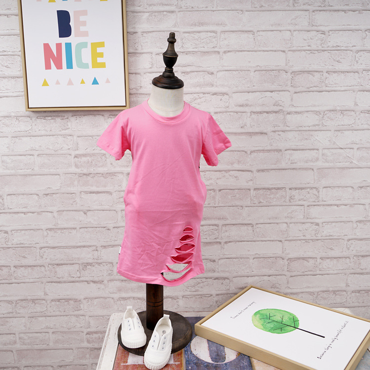 夏裝韓國親子裝一件代發批發母童款前幅破洞長款T恤M040#M041#工廠,批發,進口,代購