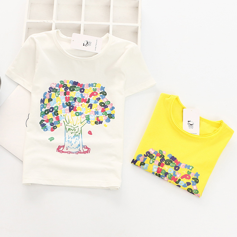 2016夏季新款童T恤 韓版兒童字母大樹t恤衫 男女童圓領短袖批發工廠,批發,進口,代購