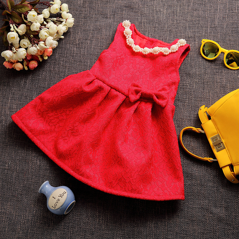 DEBIQIUQIU德比球球2016春夏季童裝新款珍珠蕾絲背心裙  一件代發批發・進口・工廠・代買・代購