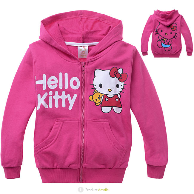 玫紅 Hello kitty印花純棉毛圈前袋帶帽外套 MS0701工廠,批發,進口,代購