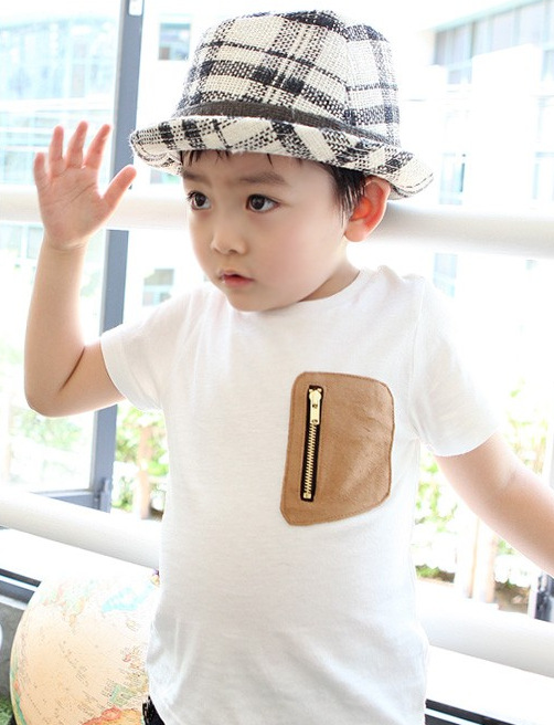 韓版時尚新款男童短袖T恤 韓國童裝T恤 拉鏈貼袋裝飾 品質保證批發・進口・工廠・代買・代購