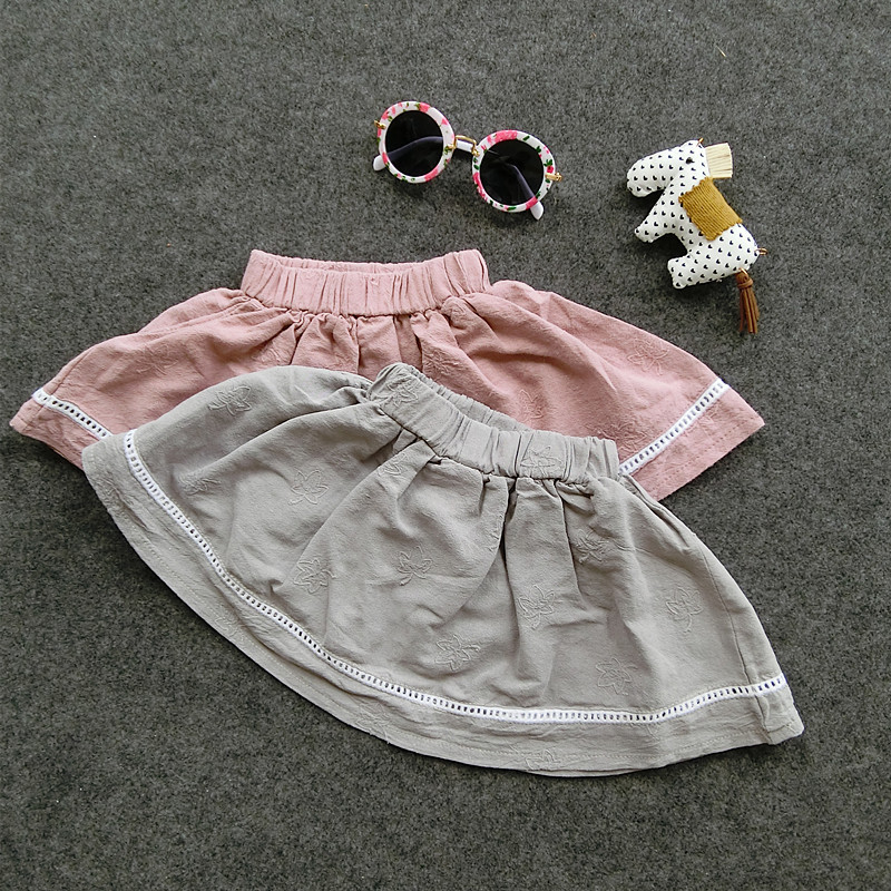 棉麻品質童短裙 2016夏季新款童半身裙批發直銷 女童花邊童裙直銷工廠,批發,進口,代購