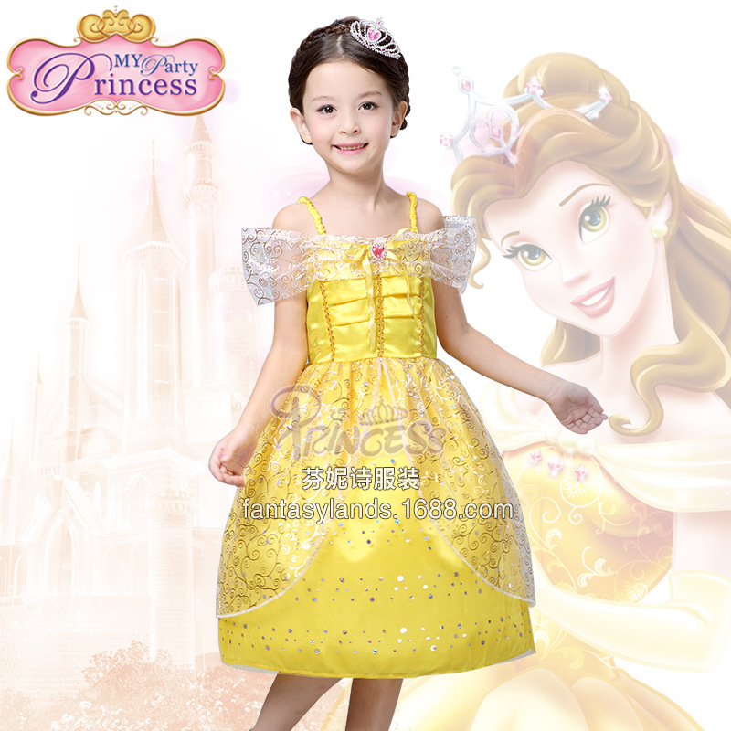 外貿原單迪士尼童裙 貝兒公主連衣裙一件代發 兒童禮服表演服工廠,批發,進口,代購