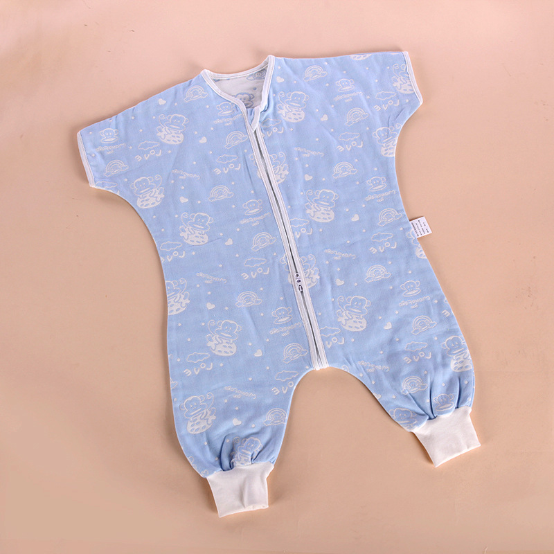 夏季寶寶新款三層紗佈短袖 桃心大嘴猴分腿式嬰兒睡袋 代理批發工廠,批發,進口,代購
