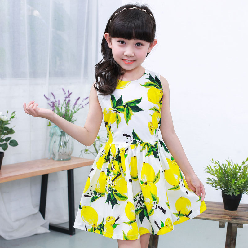 新款夏款2016女童兒童中大童裝一件代發純棉檸檬花超薄連衣裙子批發・進口・工廠・代買・代購