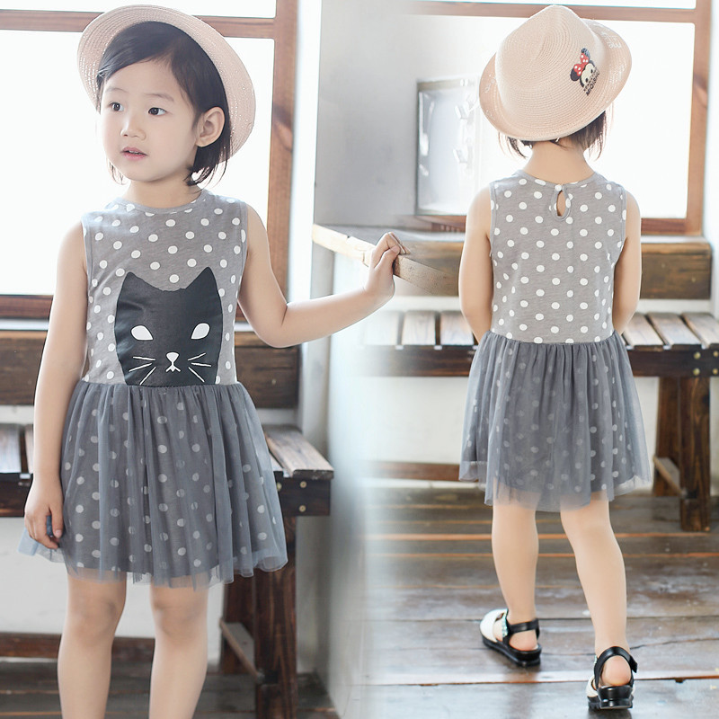 童裝一件代發貨夏款新品中小童韓版女童連衣裙卡通小貓兒童裙5086工廠,批發,進口,代購