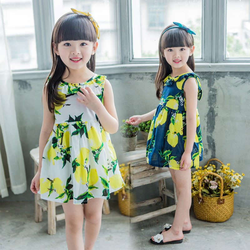 2016夏季新款女童裙 韓版爆款女童檸檬無袖連衣裙 廠傢直銷工廠,批發,進口,代購