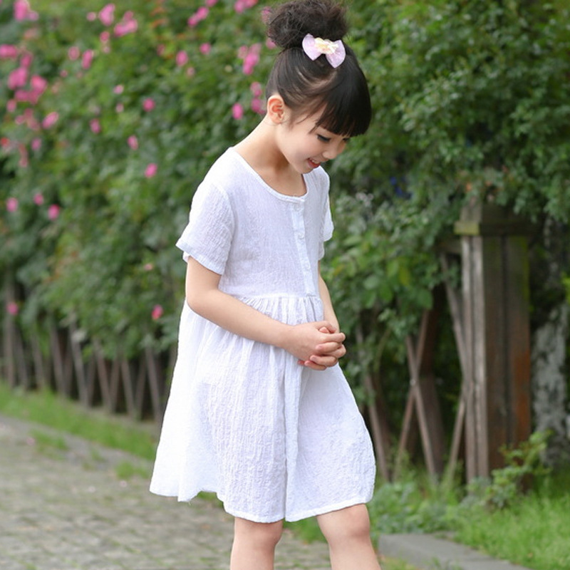 含百純2016夏季新品外貿女童裝連衣裙韓版純色棉麻套裝一件代發批發・進口・工廠・代買・代購