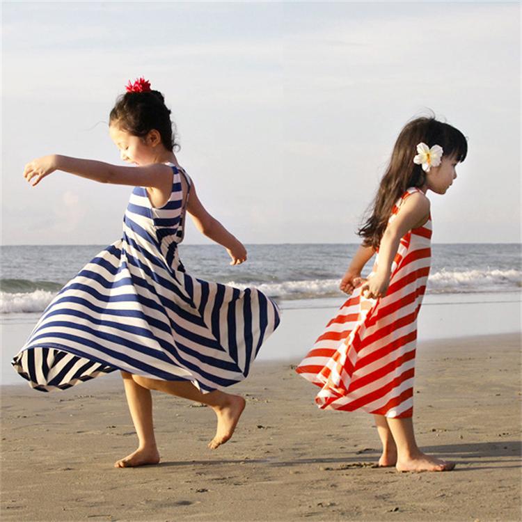女童連衣裙 韓版新款童裙純棉莫代爾條紋沙灘裙 童裝批發工廠,批發,進口,代購