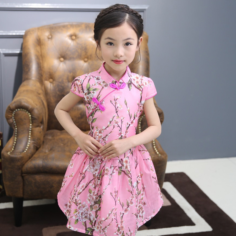 童裝女童連衣裙夏季民族風裙子兒童短袖公主裙演出服中國風旗袍工廠,批發,進口,代購