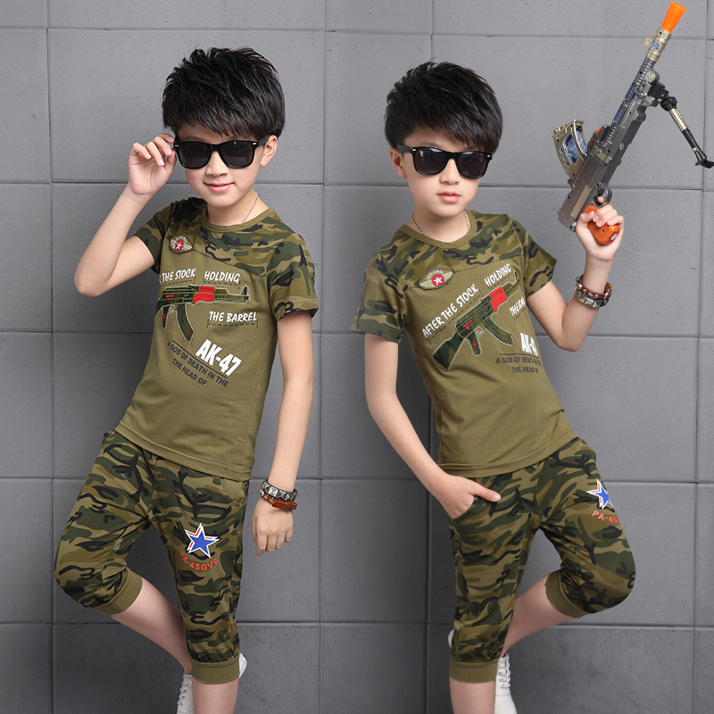 童裝2016夏裝6男童7短袖T恤8迷彩服套裝9兒童運動兩件套男孩軍裝工廠,批發,進口,代購