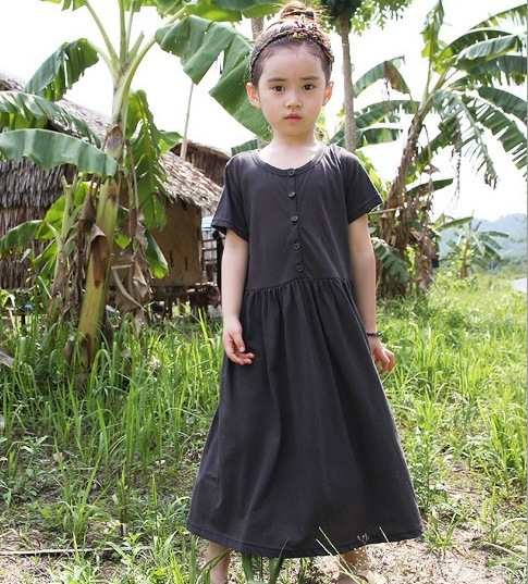 新款韓國童裝 夏款女童旅遊款 紐扣親子裝 短袖 連衣 長裙批發・進口・工廠・代買・代購