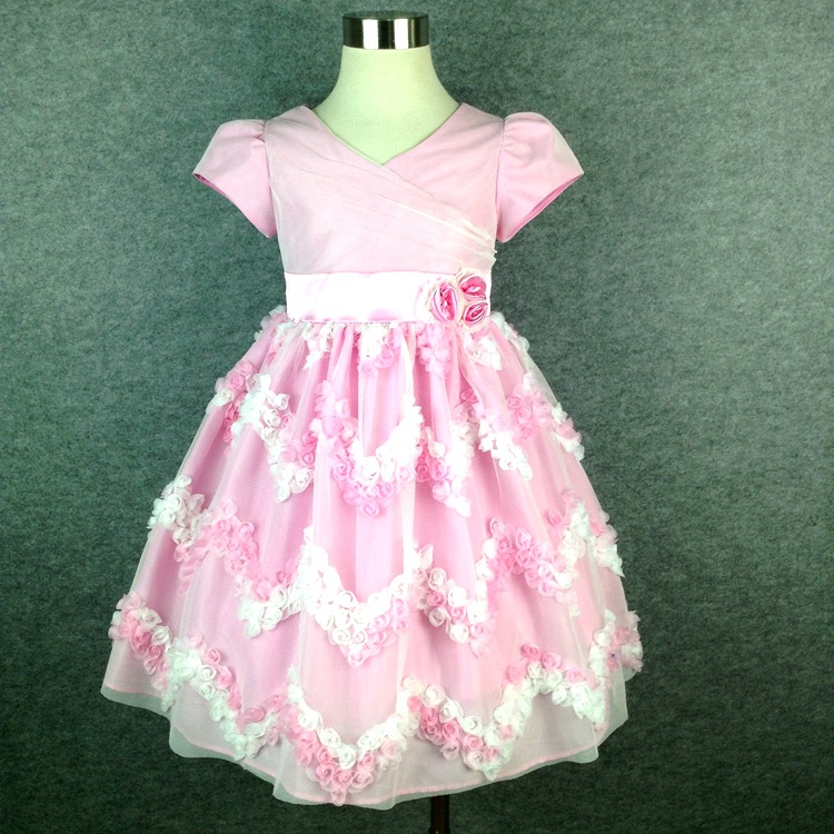 一件代發新款歐美原單兒童禮服裙花朵粉色公主連衣裙蓬蓬裙花童裙工廠,批發,進口,代購