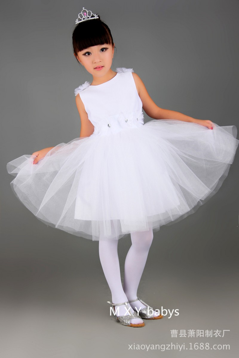 直銷女童主持人禮服蓬蓬婚紗裙 花朵白色韓版兒童演出公主裙禮服工廠,批發,進口,代購