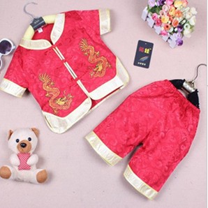 2013新款諾娃童裝絲綢男童周歲兒童禮服夏裝短袖唐裝套裝T341雙龍工廠,批發,進口,代購