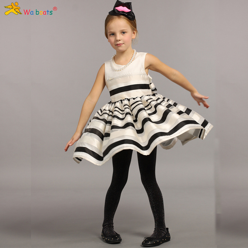 2016夏款童裝 女童連衣裙 黑白條紋兒童禮服裙 女童演出服 1598工廠,批發,進口,代購