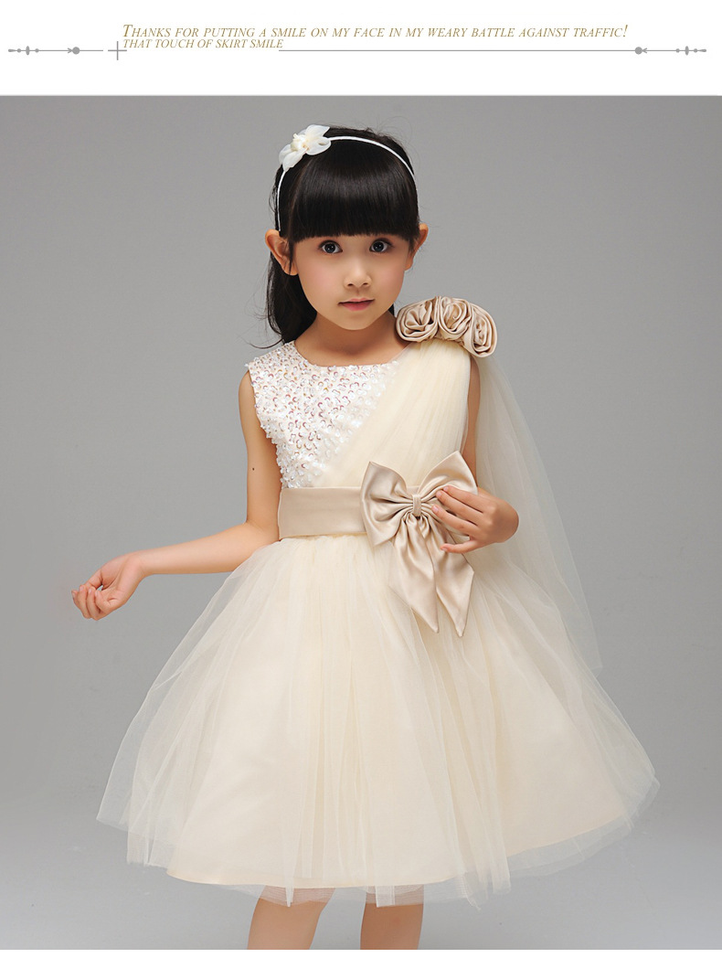 兒童婚紗禮服花童公主禮服韓版香檳色蓬蓬女童連衣裙演出一件代發工廠,批發,進口,代購