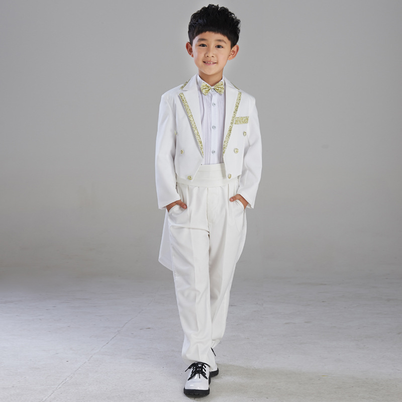 QJ♀韓國高檔男童時尚白色大童演出服西裝禮服男童表演服裝套裝秋工廠,批發,進口,代購