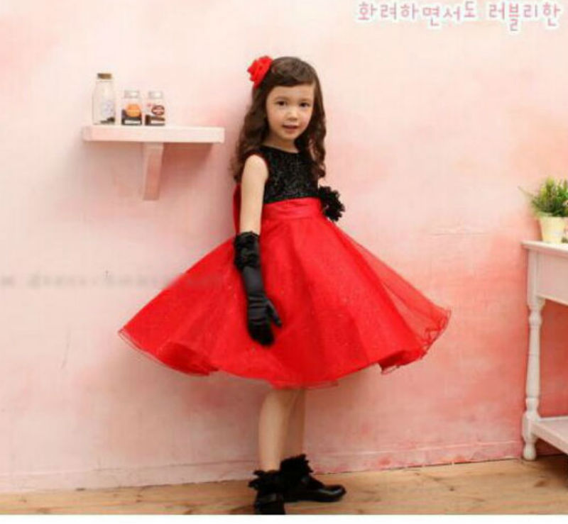 童禮服1件代發新款批發時尚歐美女童閃亮公主禮服裙黑紅無袖裙子工廠,批發,進口,代購