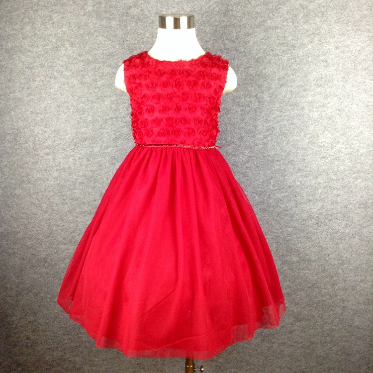 一件代發獨傢新款外貿原單童公主禮服裙紅色立體花朵花童連衣裙工廠,批發,進口,代購