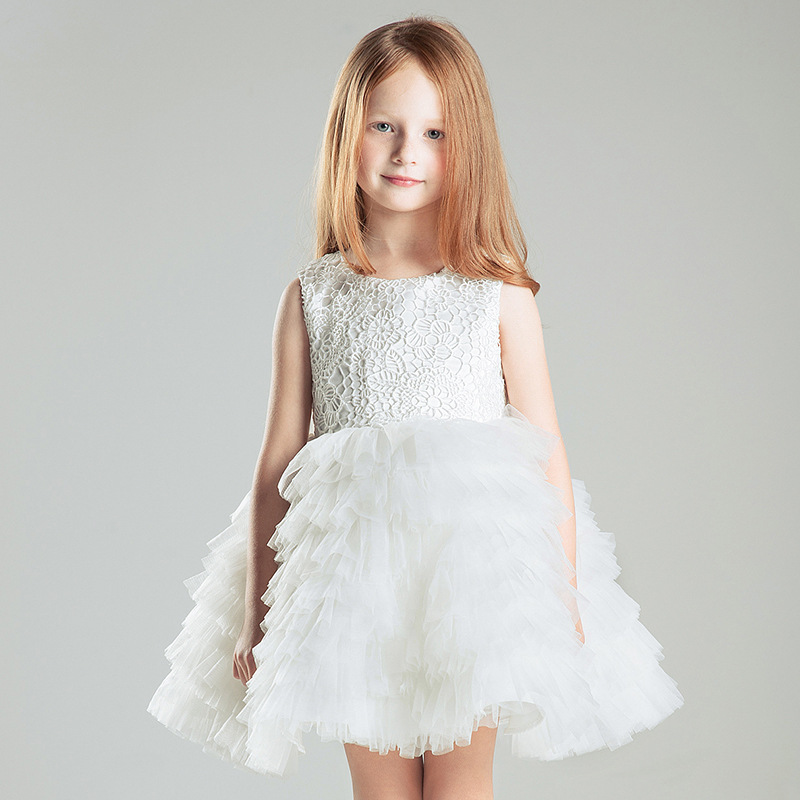 花童禮服新款白色公主裙蕾絲雙肩蓬蓬裙女童婚紗寶寶周歲演出服工廠,批發,進口,代購