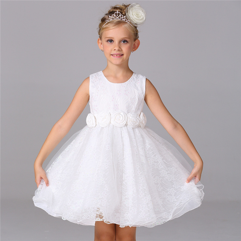 一件代發2016夏季新款立體花朵童裙女童連衣裙白色花童小禮服現貨工廠,批發,進口,代購