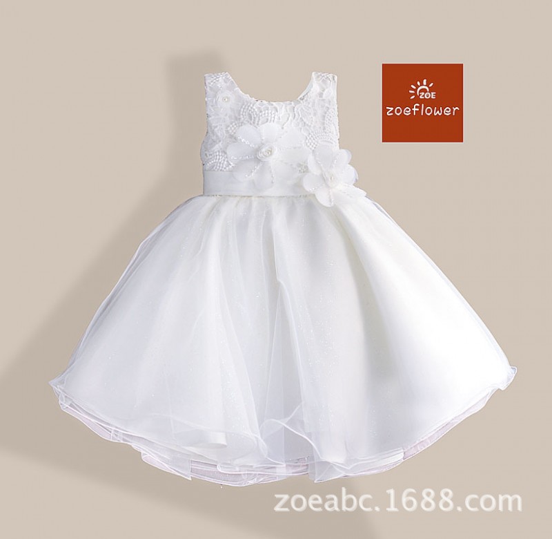 zoeflower春夏新款珍珠花多層女童背心公主裙禮服裙連衣裙白色工廠,批發,進口,代購