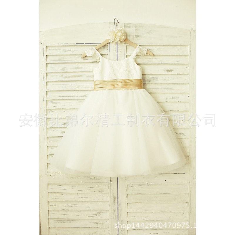 2015新款原創韓版蕾絲肩帶網紗花童禮服工廠,批發,進口,代購