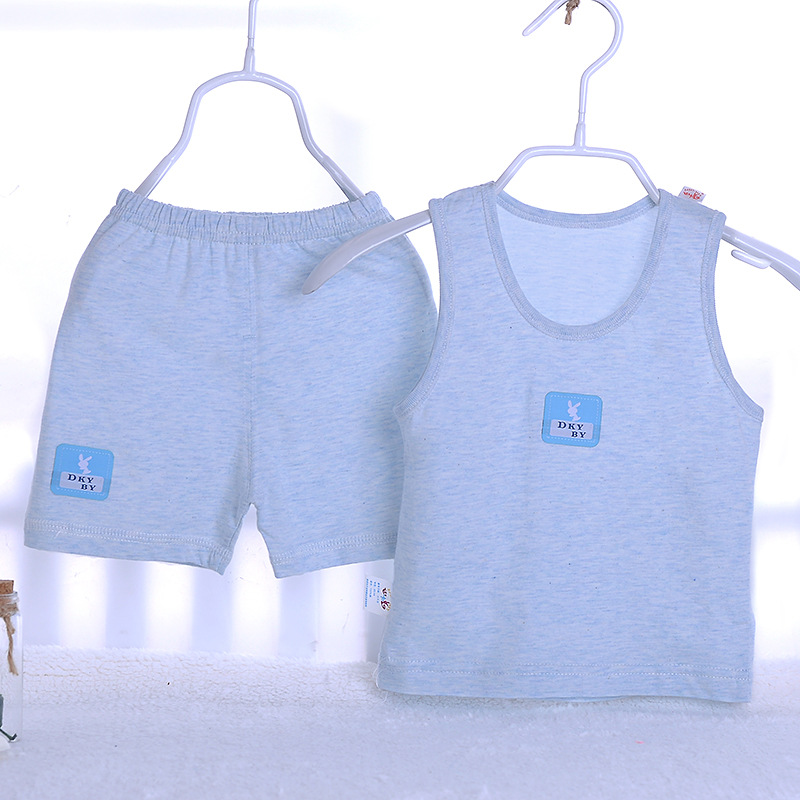 夏季嬰兒純棉無袖背心短褲套裝小童兒童彩棉內衣寶寶衣服一件代發批發・進口・工廠・代買・代購
