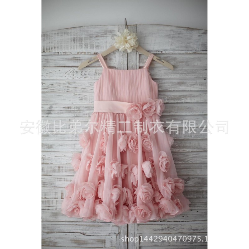 2015新款原創粉色雪紡吊帶花童禮服工廠,批發,進口,代購