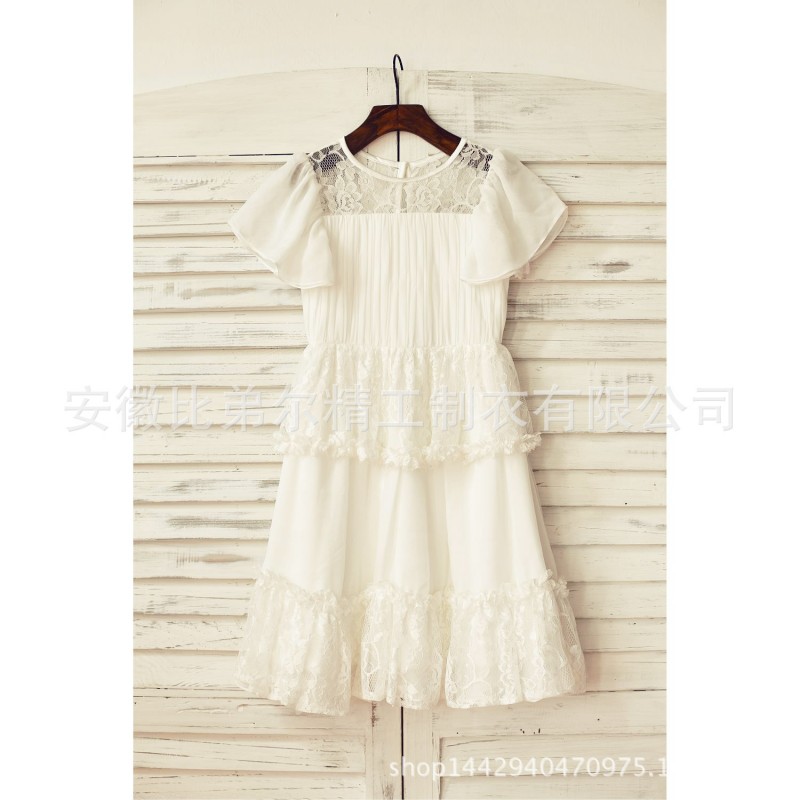 2015新款原創短袖米色蕾絲雪紡韓版花童禮服工廠,批發,進口,代購
