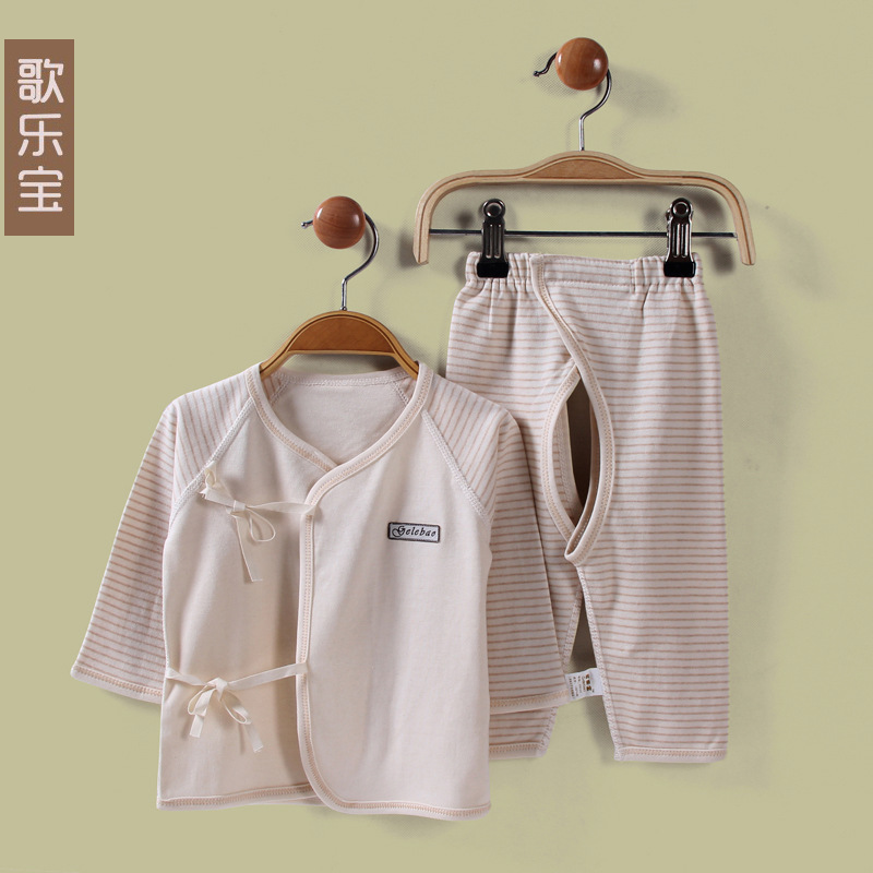 廠傢直銷新生嬰兒純棉0-6個月系帶和尚服寶寶彩棉無骨內衣套裝批發・進口・工廠・代買・代購