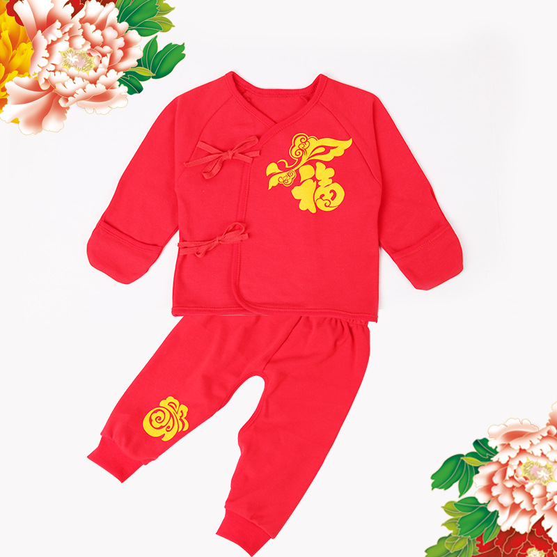 寶寶唐裝夏季服裝嬰兒大紅色滿月服百日照新生兒衣服純棉內衣套裝工廠,批發,進口,代購