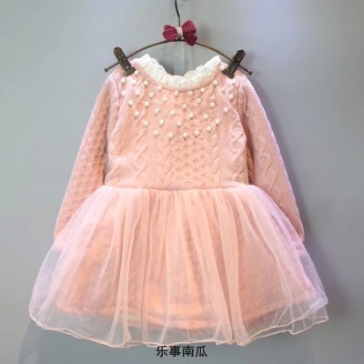 2016童裝韓國女童秋冬季新款甜美珍珠立領加絨長袖連衣裙J60830批發・進口・工廠・代買・代購