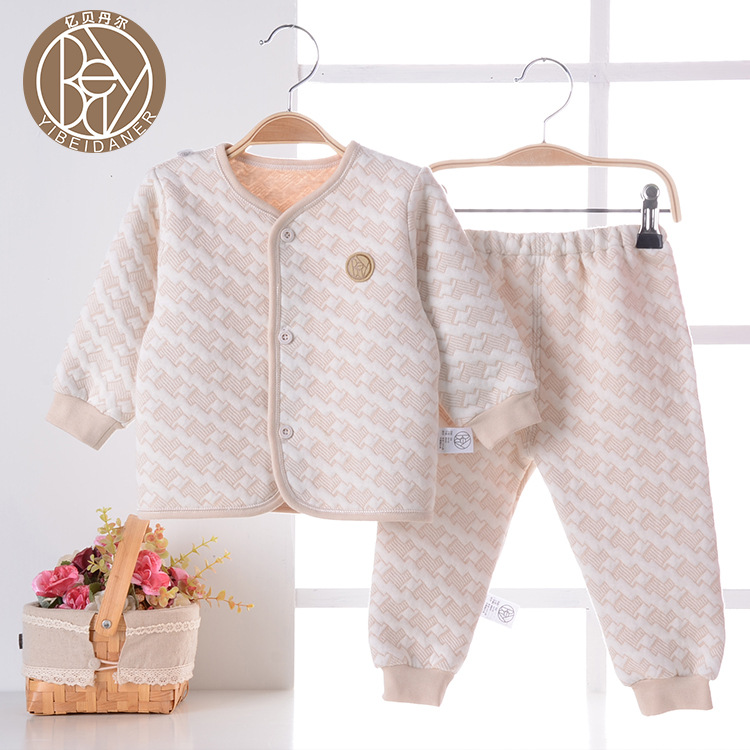 彩棉童套裝 夾層有機棉嬰兒內衣兩用襠桃開套 嬰幼兒服裝廠傢直銷批發・進口・工廠・代買・代購