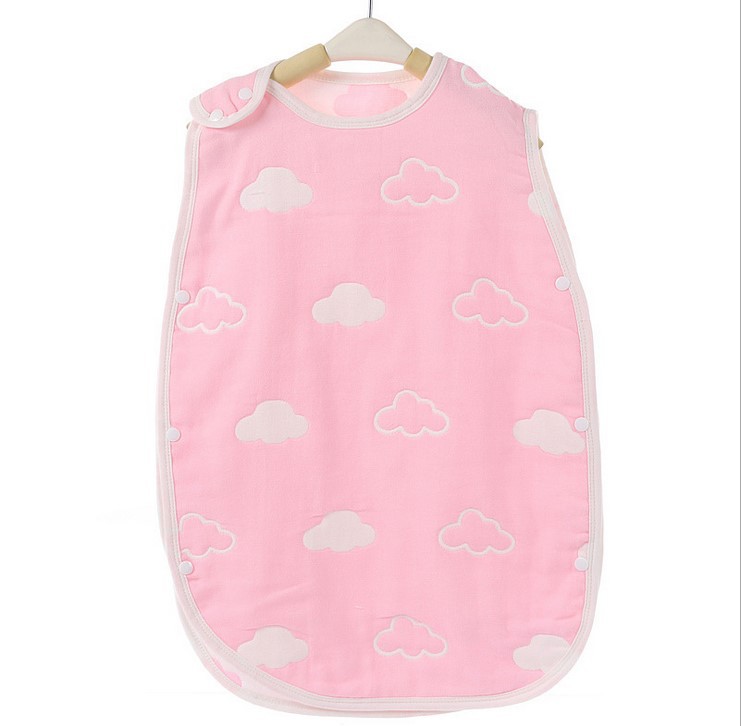 嬰兒睡袋 純棉紗佈粉色雲朵睡袋春秋夏季兒童空調防踢被四層小號工廠,批發,進口,代購