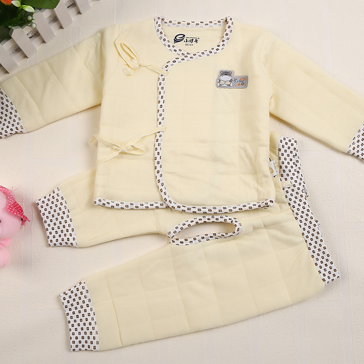 嬰兒保暖內衣嬰兒偏襟系帶 螺紋口套裝衣服純棉服批發・進口・工廠・代買・代購