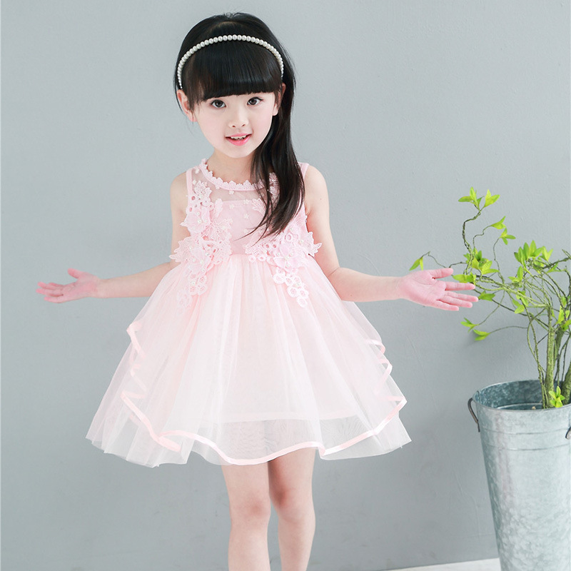 純棉女童蕾絲連衣裙夏季新款韓版中小童無袖網紗公主裙一件代發工廠,批發,進口,代購