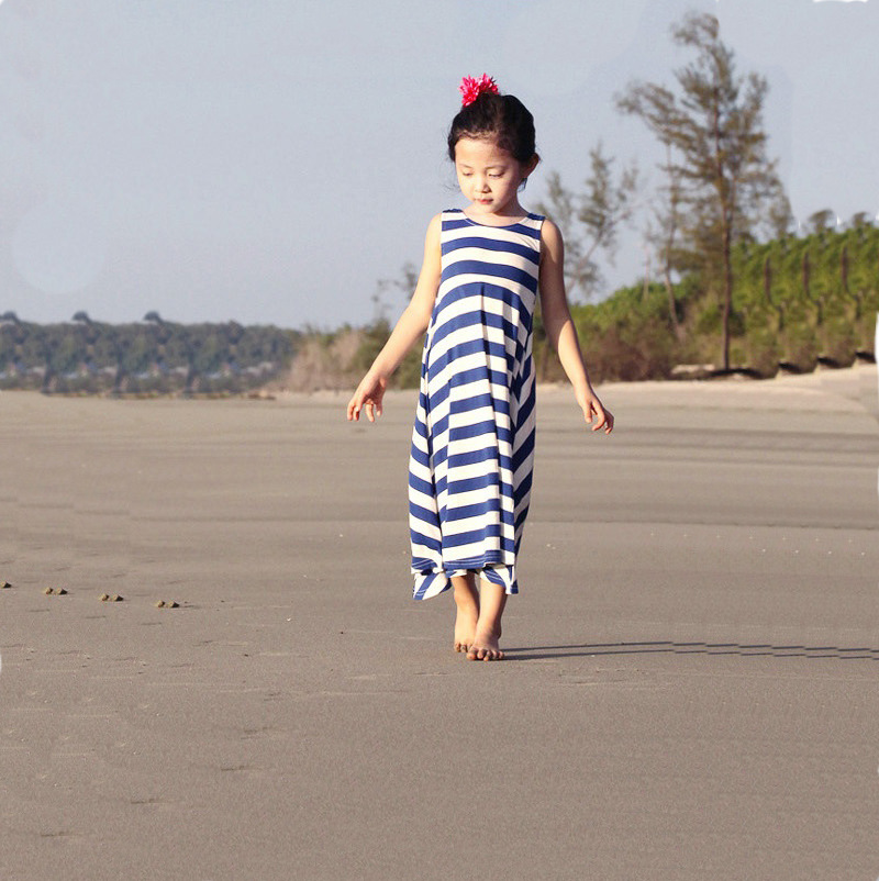 夏季新款女童條紋無袖沙灘裙 韓版童裝童裙 長款純棉女童連衣裙工廠,批發,進口,代購