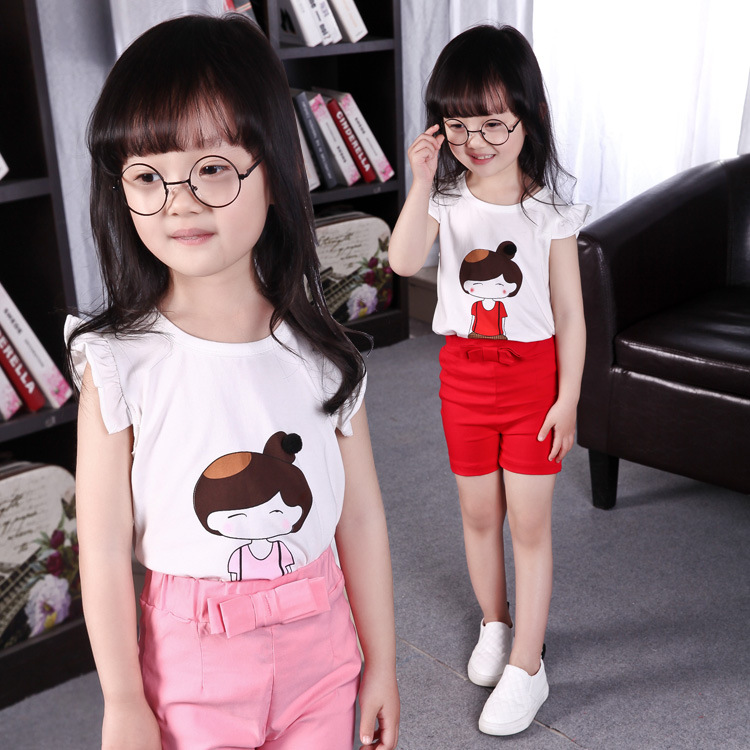 廠傢一件代發2016韓版女童夏季新款可愛女孩飛袖T恤加短褲套裝批發・進口・工廠・代買・代購