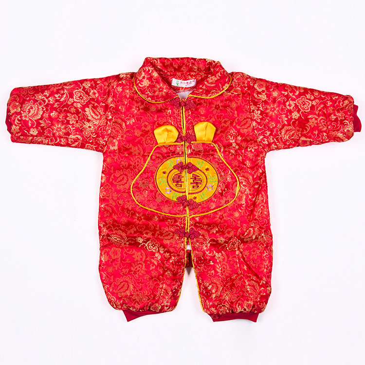 新生兒連身哈衣 嬰幼兒童寶寶滿月周歲禮服紅色 天鵝絨連身夾衣工廠,批發,進口,代購