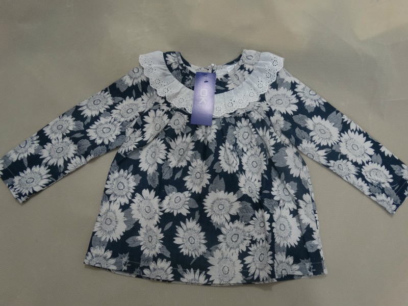 2014法單OKAIDI  嬰幼兒寬松秋冬棉麻長袖娃娃衫 繡花領夾裡棉工廠,批發,進口,代購